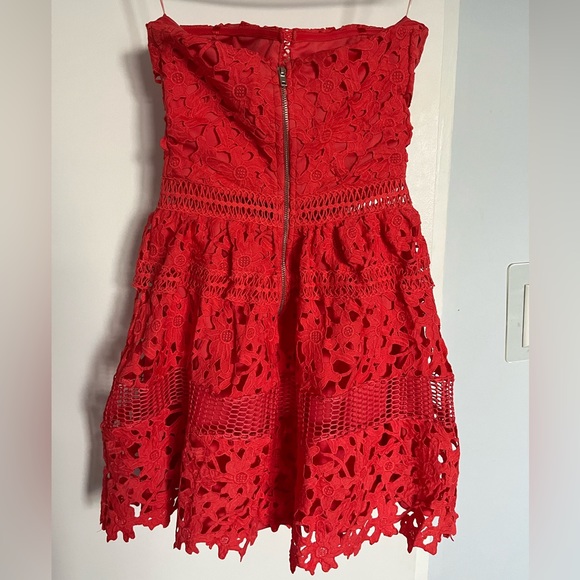 Crochet floral embroidered strapless flare dress Romeo+Juliet XS coral red - Picture 5 of 10